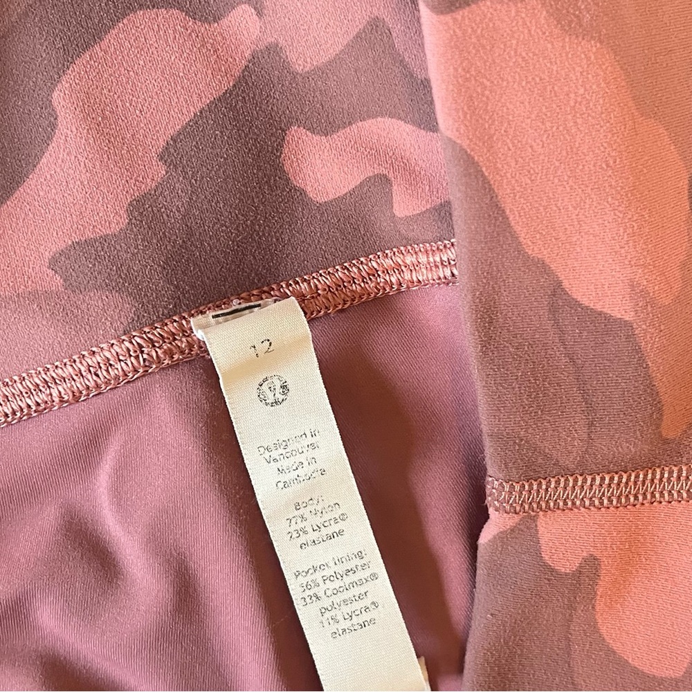 Lululemon Pink Camo Leggings. Size 12 - Picture 2 of 3